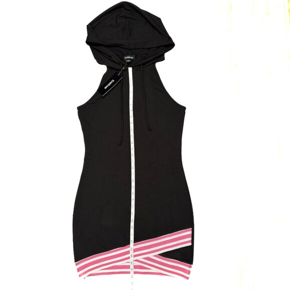 NWT Bebe Black & Pink Sleeveless Hoodie ASYM Dress Mini Fitted Women's Size S - Picture 4 of 9